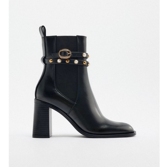 Zara Shoes - Pearl block heel ankle boot size 38 ( US 8)